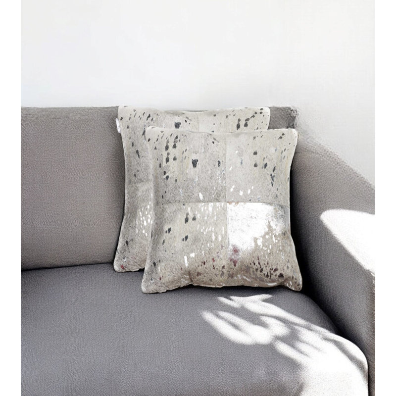 Natural Torino Quattro Color Cowhide Pillow | 2-Pack | 18"x18", Silver/Gray