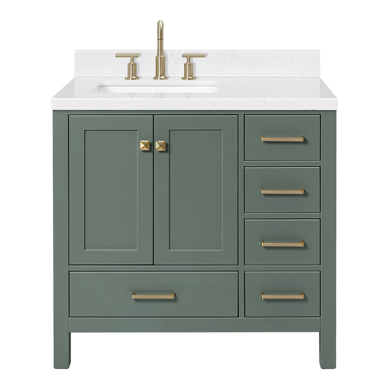 Meuble-lavabo simple 36 po avec plateau Grevera, Vert rétro, Rectangular, Left