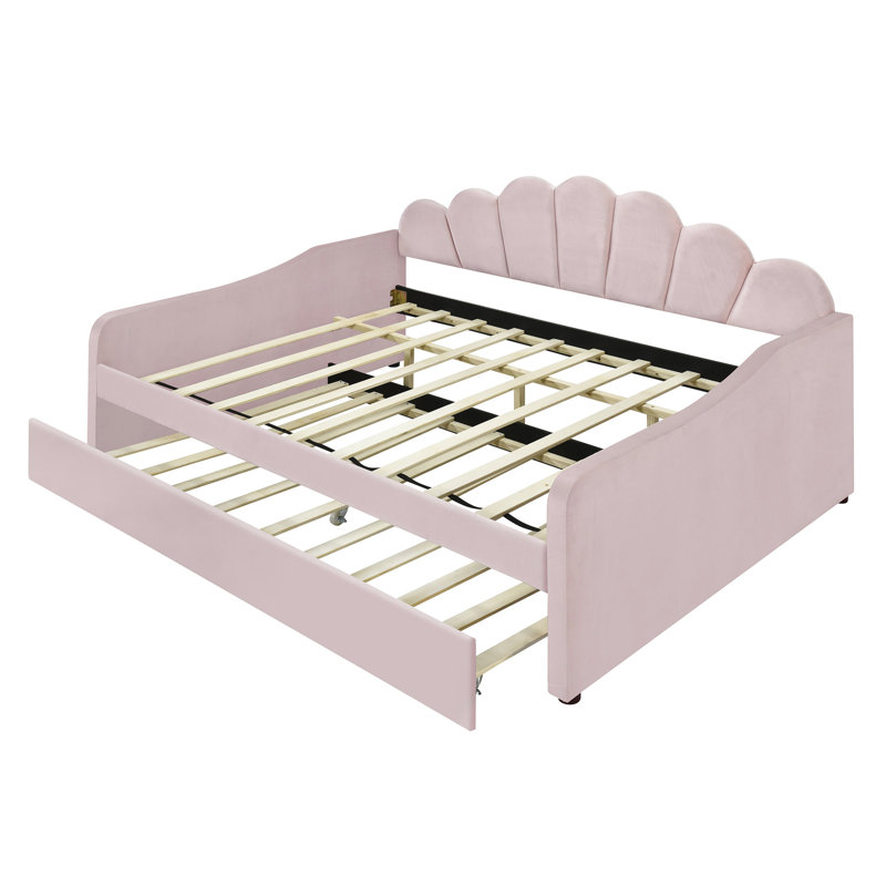 Daybed With Pink Upholstered Back And Multi-functional Trundle - Fashionable Strong Exquisite