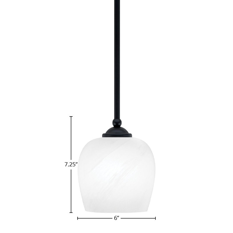 Mini-luminaire suspendu suspendu Zilo, fini granit foncé avec verre de 6 po, Noir mat