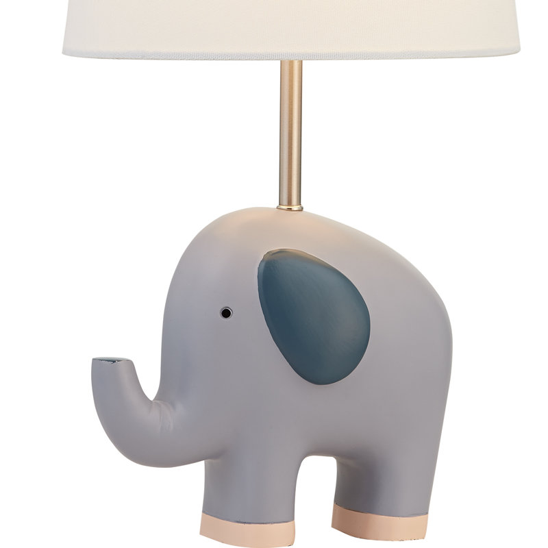 Abdikarim 16.5 in. Blue/Gray Modern Animal Polyresin For Kids/Child Bedroom/Living Room Bedside Desk Nightstand Single Small Table Lamp With Linen Empire Shade
