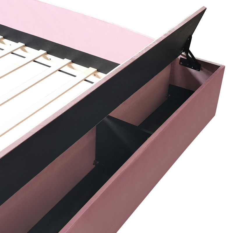 Modern Upholstered Montessori Bed With Storage Bench And Step Stool, Queen, Pink