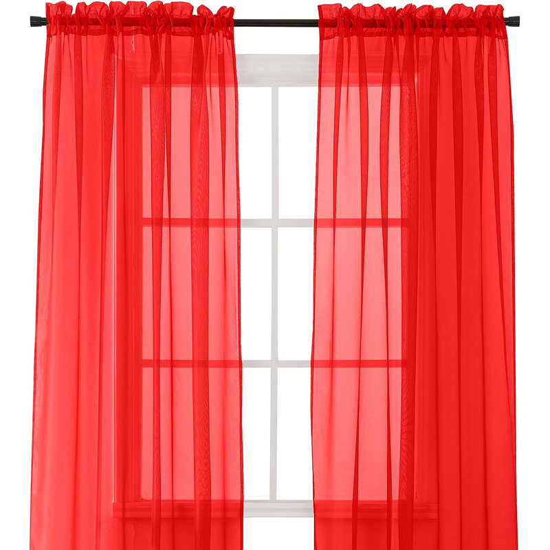 Yaelle Semi Sheer Curtain Pair, 40" W x 84" L, Red