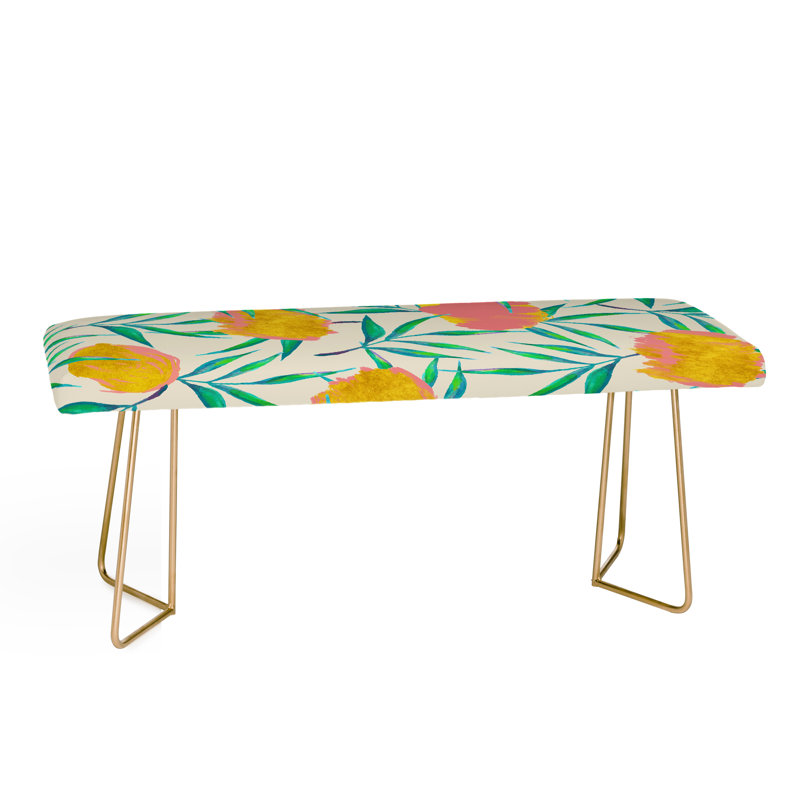 Banc rembourré en similicuir, Orange / bleu / floral