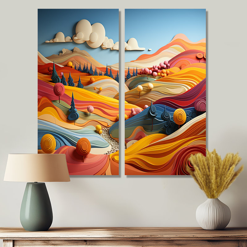 «Whimsical Fields of Color Landscape - Black Country», art mural, H 40 po x l 40 po, Toile tendue, Ne s’applique pas