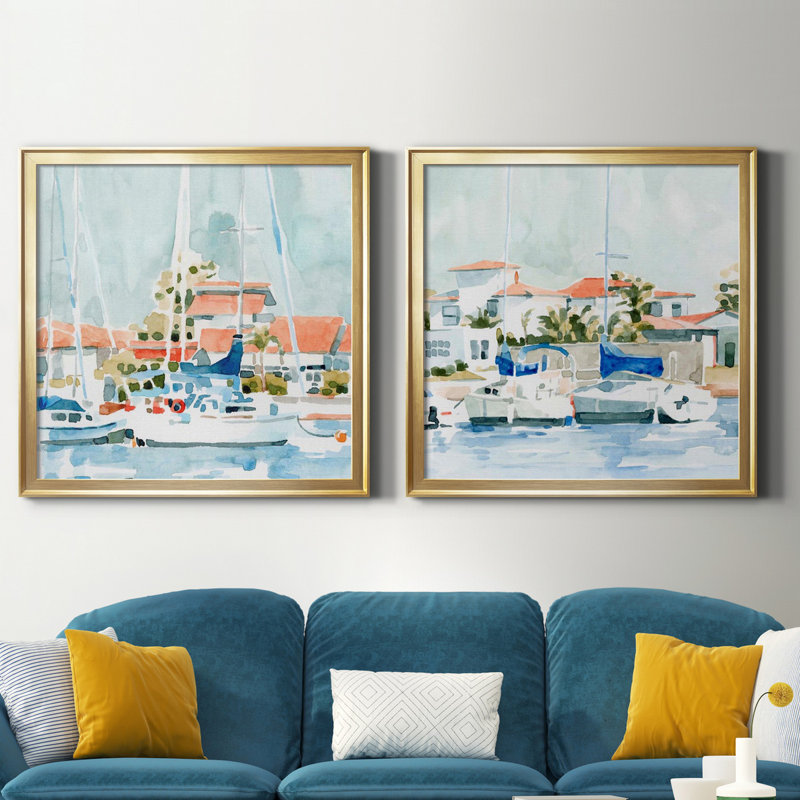 Beach Town Summer I Beach Town Summer I - Ensemble de 2 cadres photo, H 34,5 po x l 69 po, Toile encadrée, Doré