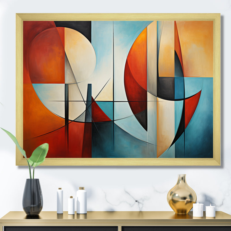 Cubism Geometric Portrait III - Cubism Canvas Art Print, H 24 po x l 32 po x P 1 po, Cadre doré à une seule photo