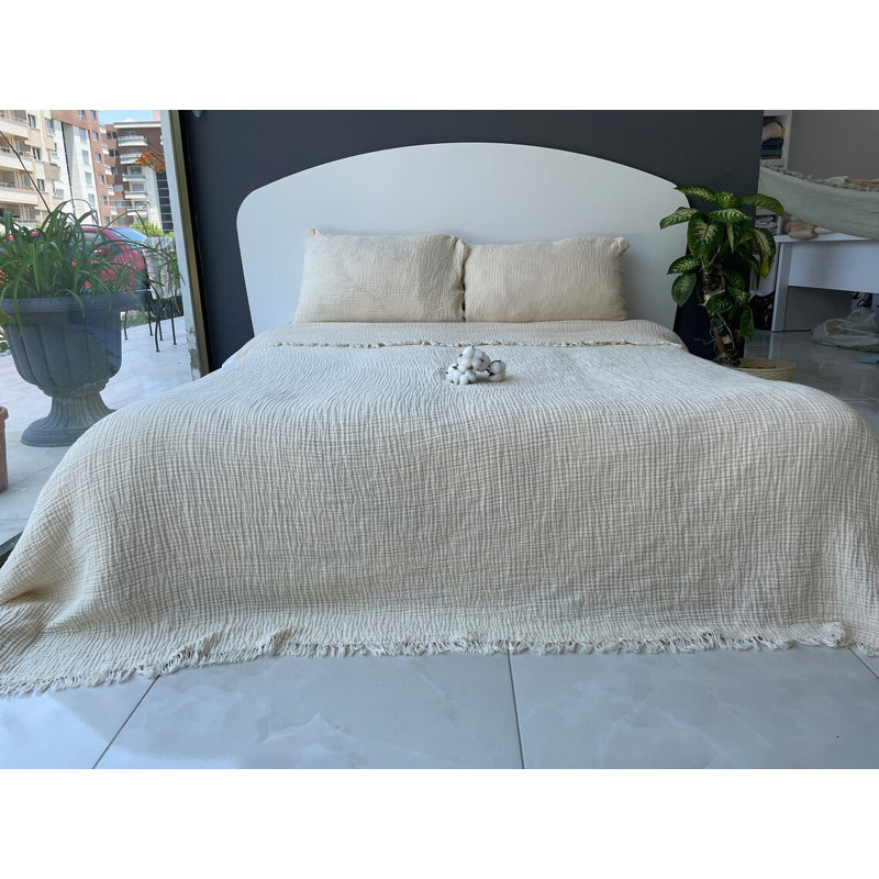 Muslin Coverlet, Twin Coverlet / Bedspread, Ivory