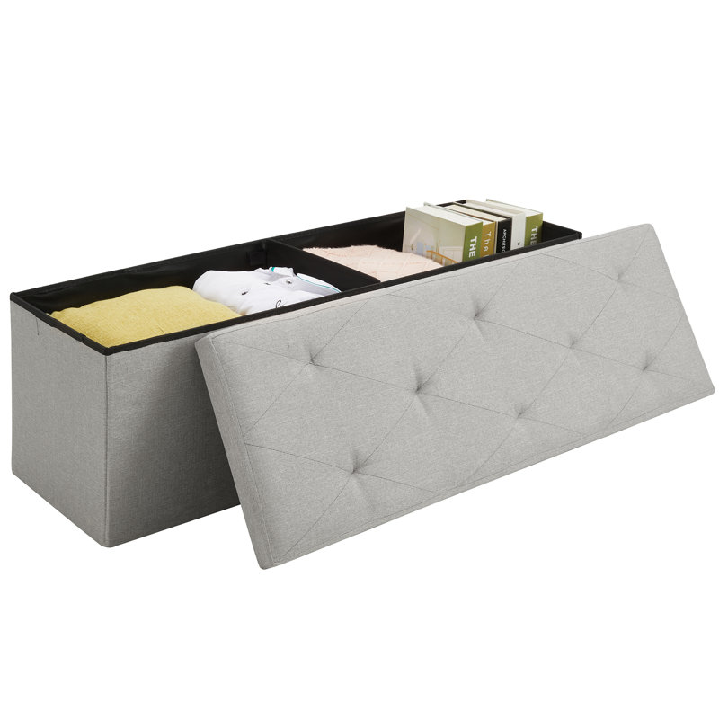 Nakaia 110cm Wide Tufted Rectangle Solid Colour Storage Ottoman with Storage, Grey