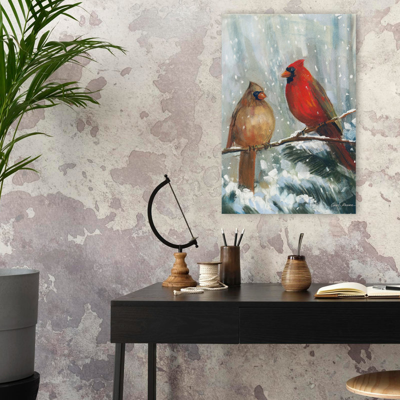 Fêtes, oiseaux, animaux, branches, cardinaux, art, H 24 po x l 16 po