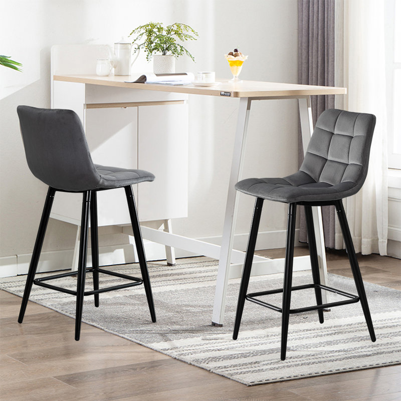 Whitcomb Upholstered Counter Stool with Metal Frame, Grey