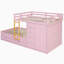 Lit superposé double avec 2 grands tiroirs et 5 petits tiroirs, panneau de fibres à densité moyenne et fabrication en bois massif, rangement moderne avec petite armoire - rose Sakura-489546532