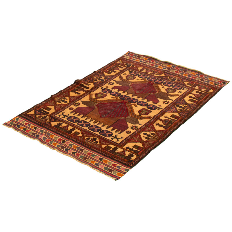 Tapis décoratif beige/brun en laine de conception unique en laine noué à la main de conception unique 4 pi 2 po x 6 pi 4 po chastine