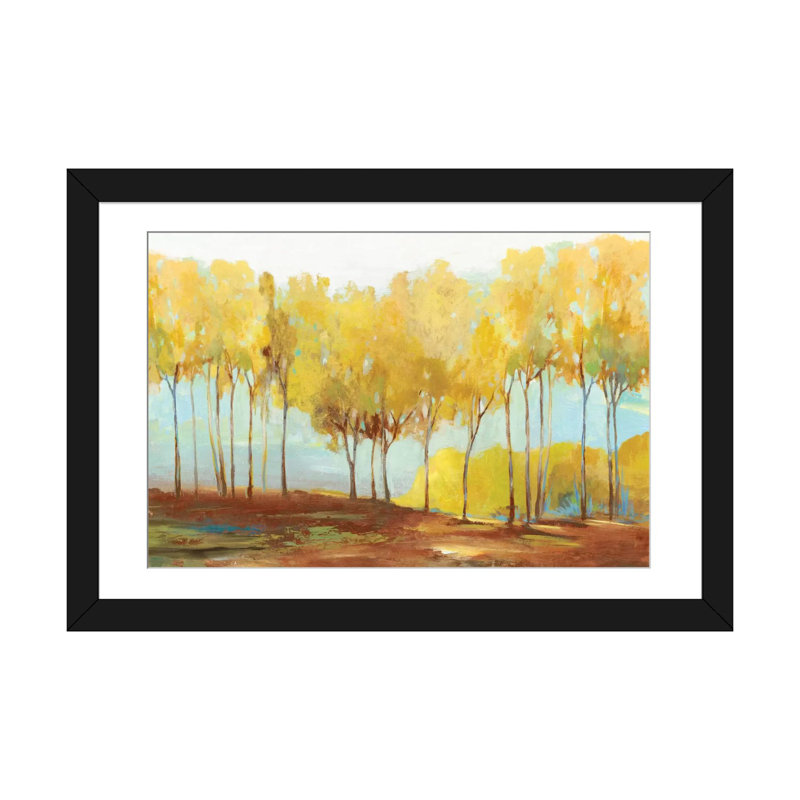 «Yellow Trees», reproduction sur toile, Papier beaux-arts encadré noir, Blanc, H 24 po x l 32 po x P 1 po