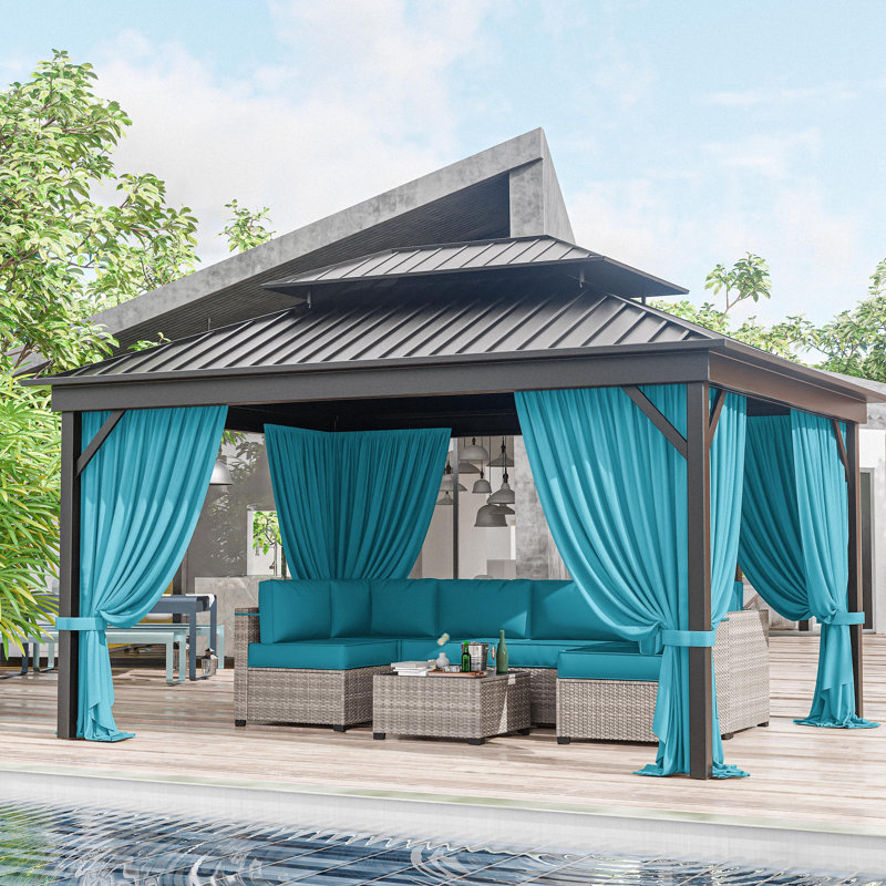 13 pi x 10 pi Mur de rideau extérieur en polyester à 4 panneaux pour abri de jardin, rideaux seulement, Bleu