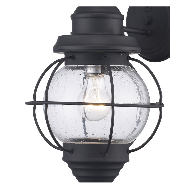 Lanterne murale d'extérieur en verre bullé Momeyer, Noir, H 15 po x l 9 po