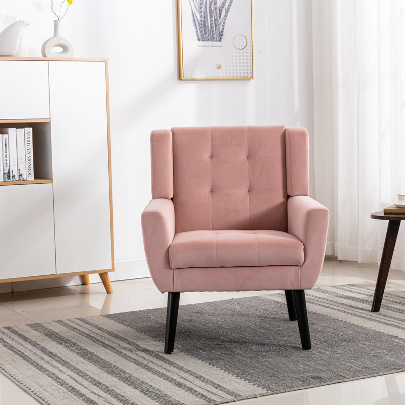 Accent Chair Living Room Chair Bedroom Chair Home Chair With Black Legs For Indoor Home, Velvet Pink