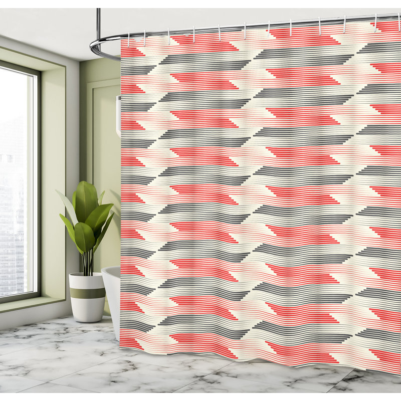 Dakota Fields Modern Shower Curtain Geometric Grid Lines, 70''H x 69''W