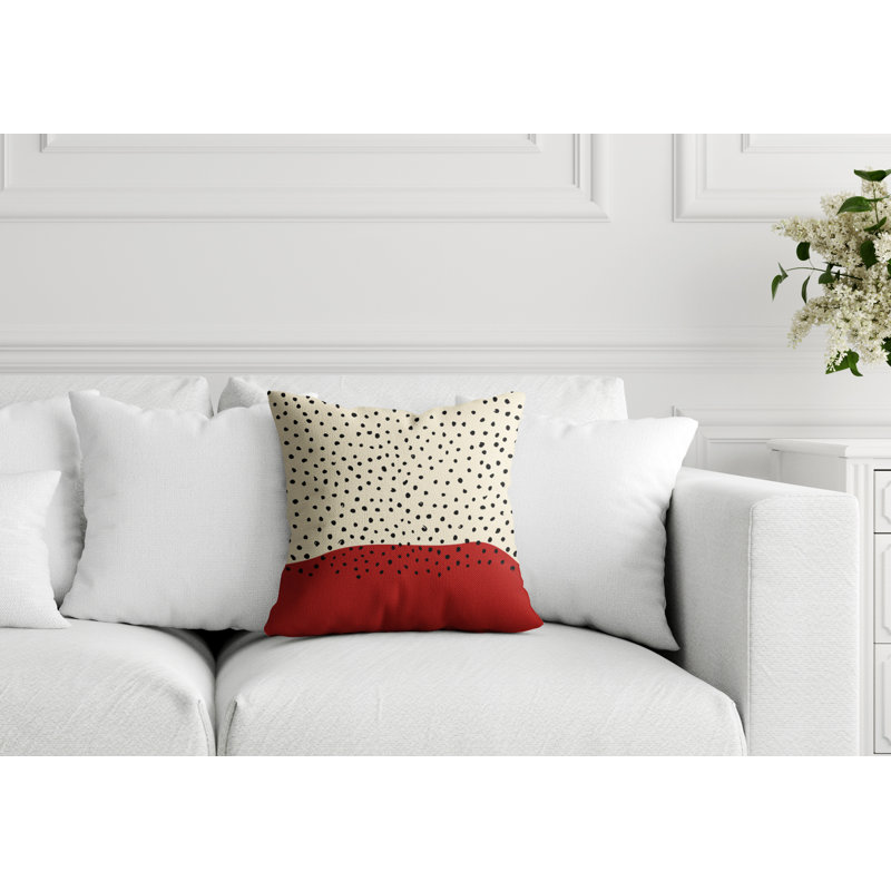 Anya Abstract Outdoor Reversible Throw Pillow, 15" x 15", Red/Off White/Black