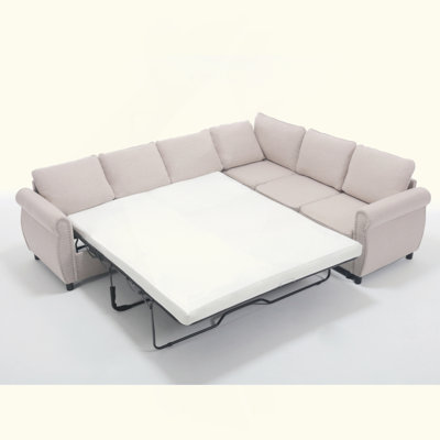 Sleeper Sofa, 2 In 1 Pull Out Couch Bed,6 Seater Sofa Bed, L Shaped Sleeper Sectional Sofa Couch,Riveted Sofa,104'' Large Combined Sofa Bed In Living Room