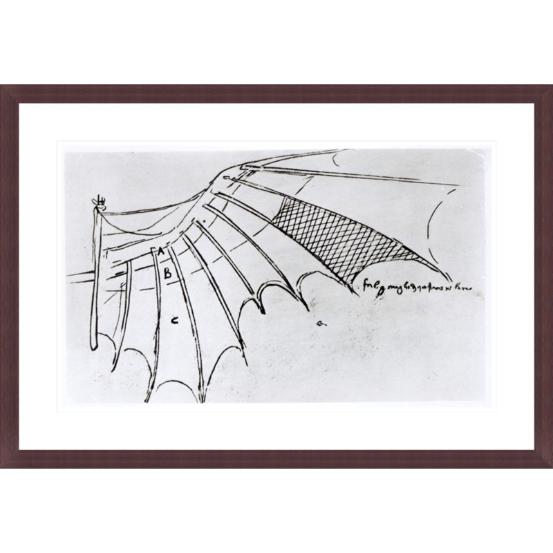 Detail of a mechanical wing from fol. 74r manuscript B 2173 by Leonardo da Vinci -Framed Giclee Print, H 20,5 po x l 29,5 po
