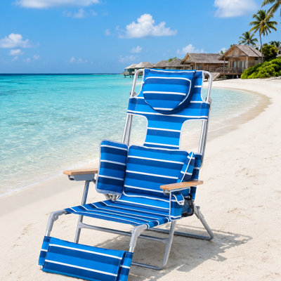 Oversized Folding Backpack Beach Chair With Face Opening, 5-Position Tanning Lounger & Cup Holder, Portable Outdoor Beach Chair, Navy