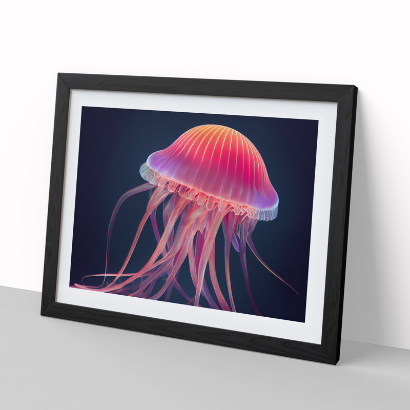XH1022-6114X Modern Jellyfish - Single Picture Frame Print, Black, 46cm H x 64cm W x 2cm D