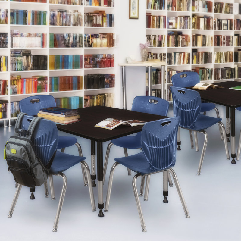 Ensemble de table de salle à manger et de chaises Kee Square, Gris / chrome / bleu marine, H 34 po x L 48 po x l 48 po