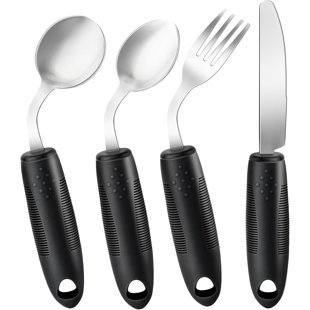 4Pcs Weighted Utensils for Hand Tremors,Black,Left-Handed (Set of 4)
