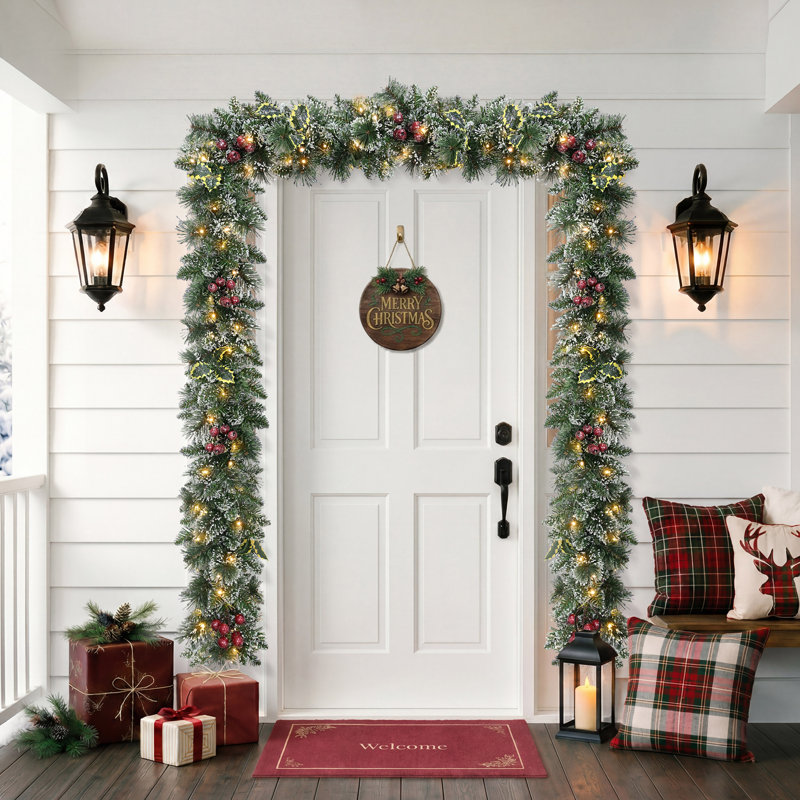 Guirlande lumineuse de Noël Silverton Pine enneigée de 6 mètres (20 pieds) avec lumières DEL blanc chaud