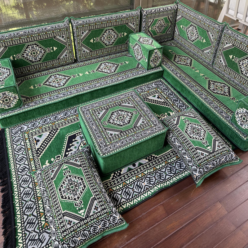 Canapé avec repose-pieds Kilim, Vert