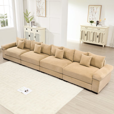 170" Oversized Modular Sectional Sofa & Couch, Corduroy Cloud 4-Seater Armrests With Cushions &12 Throw Pillows, Ergonomic Design