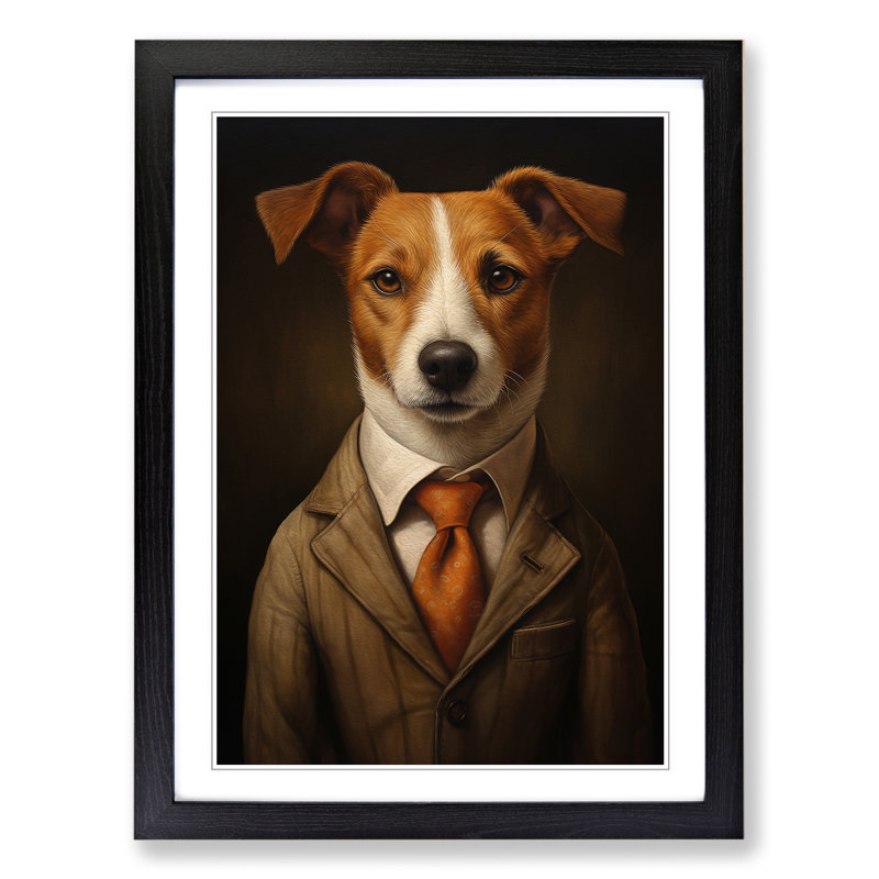 Jack Russell in a Suit 1 Piece Single Picture Frame Wall Art, 34cm H x 25cm W x 2cm D, Black