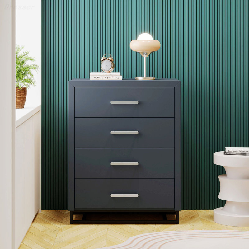Commode 4 tiroirs l 31,15 po Courtnee, Gris anthracite / noir