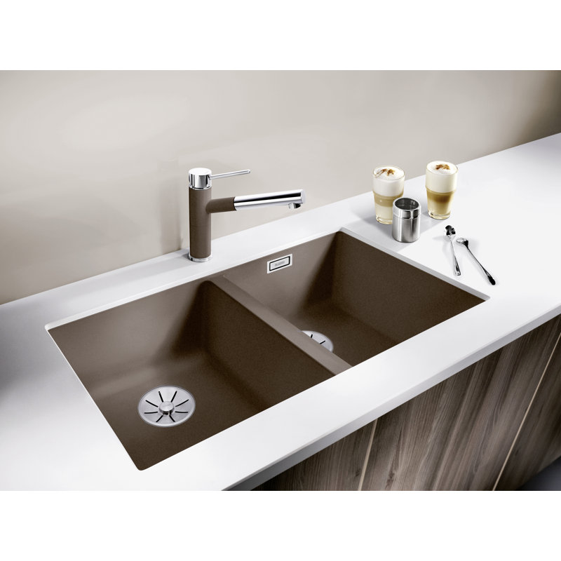 Subline Double Bowl Undermount Kitchen Sink, Coffee