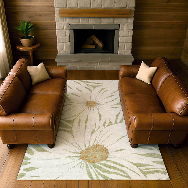 Premium Machine Washable Mayfield AMF2263 Floral Rug, 8' x 10', Aloe