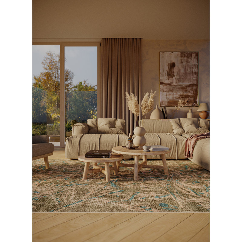 Tapis vert en chenille / polyester tissé à la main Caylum, Rectangle de 5 pi x 8 pi