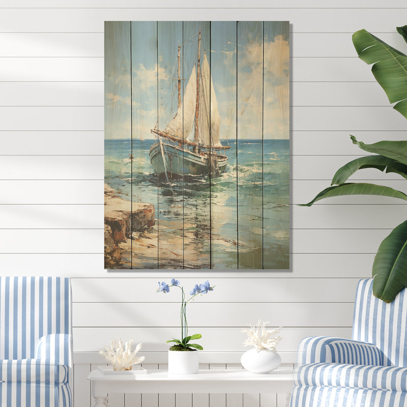 Voilier de rêve océanique - fenêtres côtières sur bois, H 40 po x l 30 po