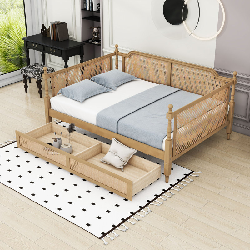 Wooden Daybed with Two Drawers and Slats, Full/Double, Antique Walnut