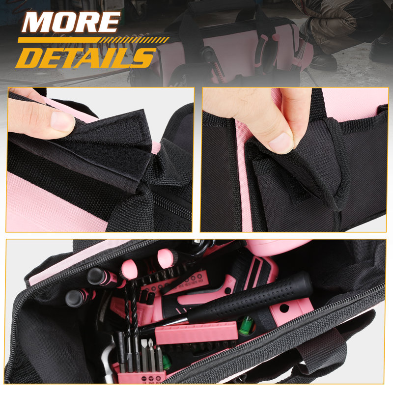 Ensemble d'outils d'entretien ménager avec sac de rangement à large ouverture, sac à outils multi-poches pour mécanicien, électricien et bricoleur