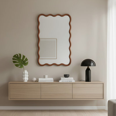 Miroir décoratif rectangulaire en bois massif ondulé, pour chambre à coucher, salle de bain, salon, vestibule