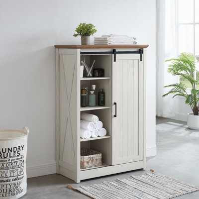 Commode 5 tiroirs avec porte de grange coulissante, commode haute style campagne 5 tiroirs, commode de rangement pour chambre à coucher, couloir, salon, chambre d'enfant BLANC