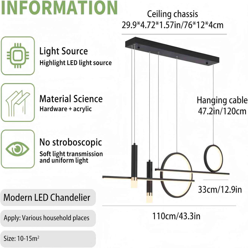 Luminaire suspendu à DEL Tahan Creative, Noir, noir, noir, noir