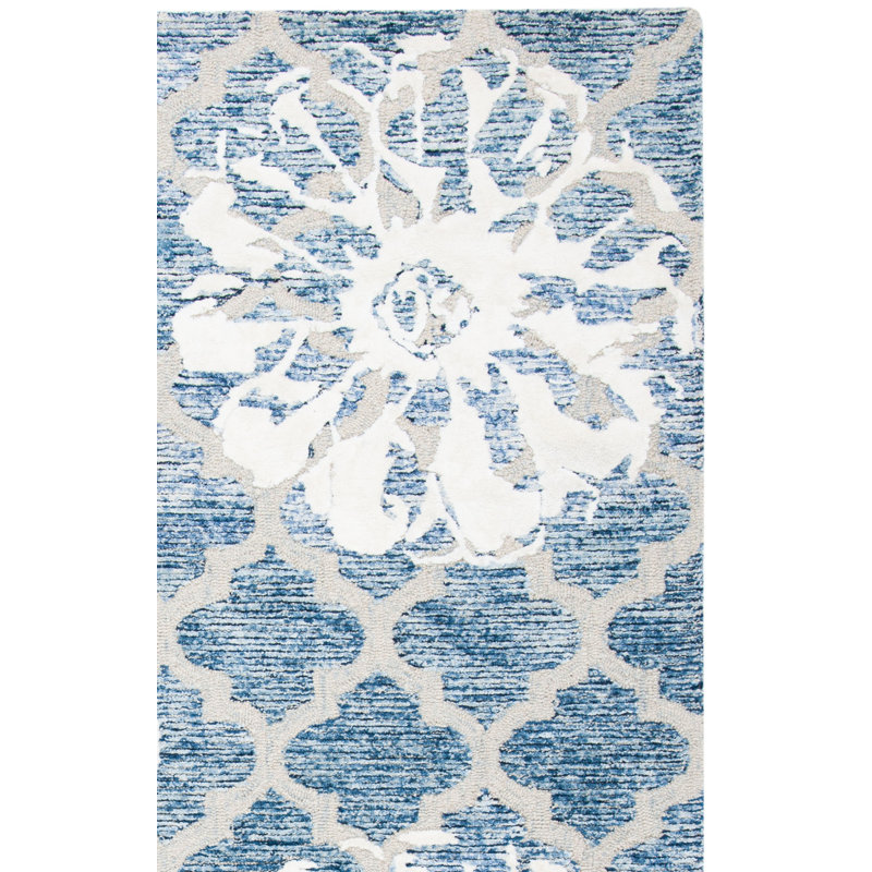 Tapis floral en laine touffeté à la main Ahoufe, Rectangle de 4 pi x 6 pi
