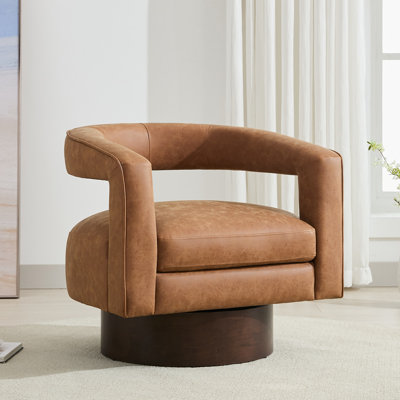 Fauteuil demi-tonneau pivotant en similicuir de 28,7 po Wilmoth