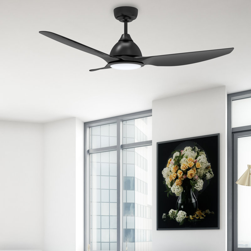 Ventilateur de plafond intelligent 52 po avec télécommande, ensemble d'éclairage DEL, moteur à courant continu, tige verticale incluse