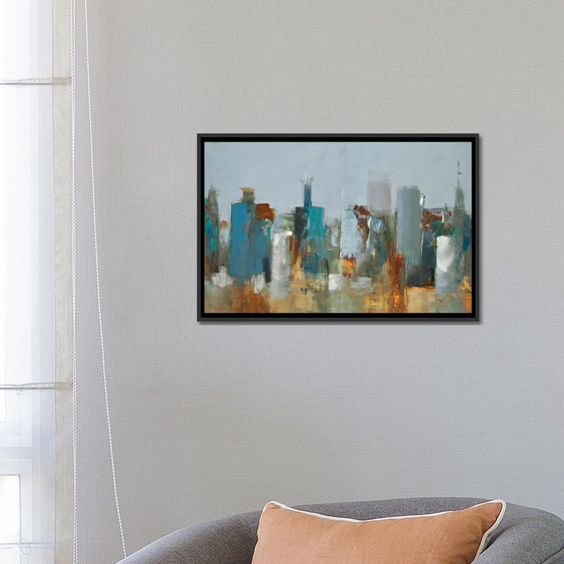« cityscape », impression sur toile, H 18 po x l 26 po x P 1,5 po, Toile avec cadre noir, Pas de tapis