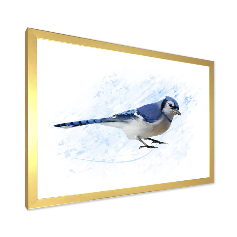 Geai bleu rétro - impression sur toile, H 24 po x l 32 po x 1,5 po, Toile encadrée d'or