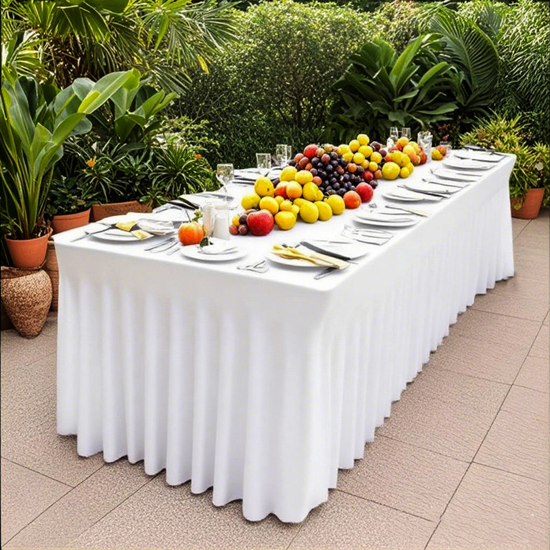 2pcs/pack Of 6ft Rectangular Stretch Knit Sun Table Skirts, Black And White,Suitable for kitchen, dining room, family gatherings, parties, and banquet table decorations. Easy to install and machine washable White