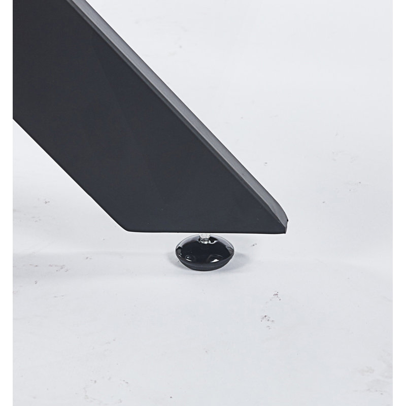 Dining Table With Cross Metal Leg And Tempered Glass Top, Black
